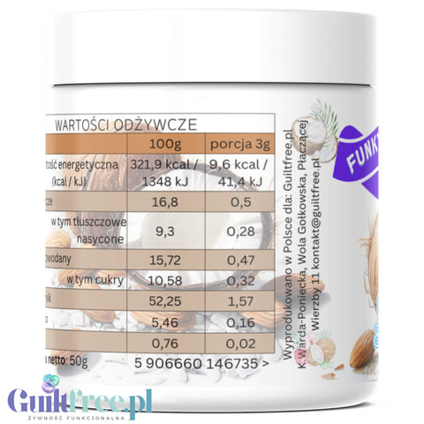 Funky Flavors Splash Coconut 9kcal 50g - kokosowy aromat słodzący w proszku z kokosem, migdałami i białą czekoladą