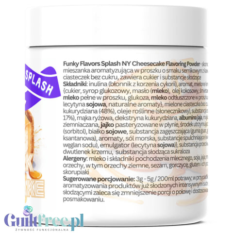 Funky Flavors Splash NY Cheesecake 6kcal 50g - błonnikowy aromat słodzący w proszku, sernikowy z krówkami i ciasteczkami