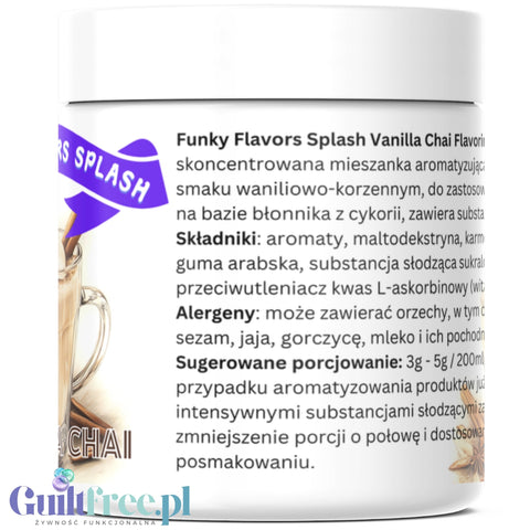 Funky Flavors Splash Vanilla Chai 3kcal - sweetener flavor powder, Spicy Vanilla