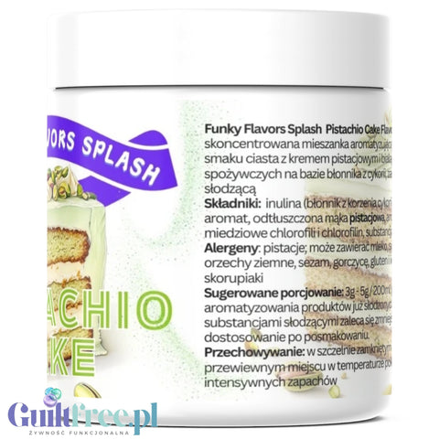 Funky Flavors Splash Pistachio Cake 50g - błonnikowy aromat słodzący w proszku o smaku ciasta pistacjowego z białą czekoladą