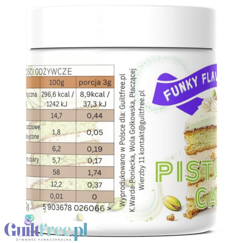 Funky Flavors Splash Pistachio Cake 50g - błonnikowy aromat słodzący w proszku o smaku ciasta pistacjowego z białą czekoladą