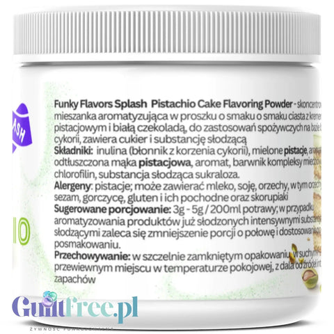 Funky Flavors Splash Pistachio Cake 200g - błonnikowy aromat słodzący w proszku o smaku ciasta pistacjowego z białą czekoladą