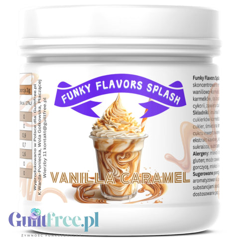 Funky Flavors Splash Vanilla Caramel 150g - błonnikowy aromat słodzący w proszku, Waniliowo-Karmelowy z kruszonką karmelową