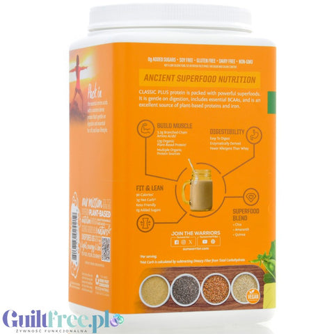 Sunwarrior Protein Classic Plus, Vanilla 0,75KG - organiczna wegańska odżywka białkowa z 5 superfoods