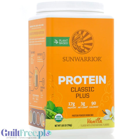 Sunwarrior Protein Classic Plus, Vanilla 0,75KG - organiczna wegańska odżywka białkowa z 5 superfoods