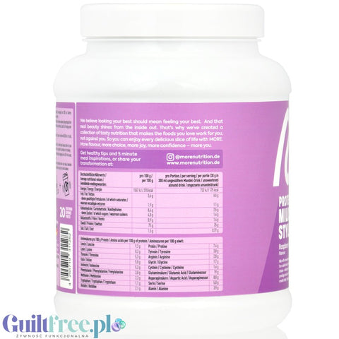 More Nutrition Protein Milkshake Raspberry Ice Cream 0.6kg - thick protein shake with casein, Raspberry Ice Cream flavor.