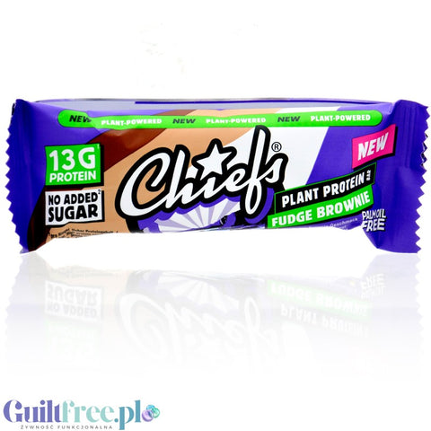 Chiefs Plant Protein Bar Fudge Brownie - vegan protein bar without palm oil and sugar, Chocolate Fudge flavor