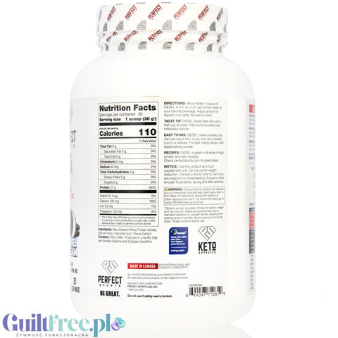 Perfect Sport Diesel 100% Whey Isolate French Vanilla - izolat WPI z Nowej Zelandii bez cukru i tłuszczu, 27g białka & 110kcal