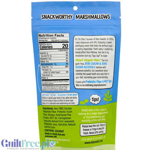 Max Mallow Vegan Classic Vanilla - wegańskie keto pianki marshmallow bez cukru i polioli z MCT