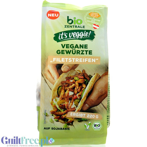 Bio Zentrale Vegane Filetstreifen - vegan selvedge, a minced meat alternative with a spicy topping