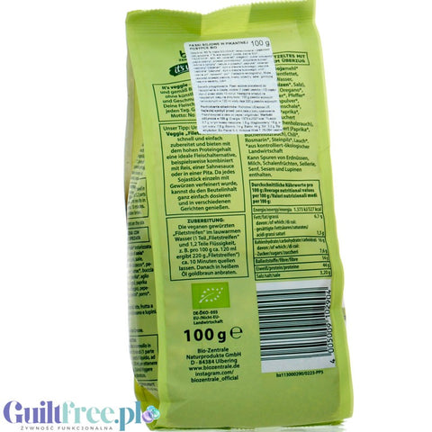 Bio Zentrale Vegane Filetstreifen - vegan selvedge, a minced meat alternative with a spicy topping