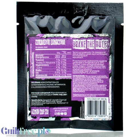 Fuego Whey Protein Raw 30g - naturalny koncentrat białek serwatkowych bez cukru, słodzików i aromatów