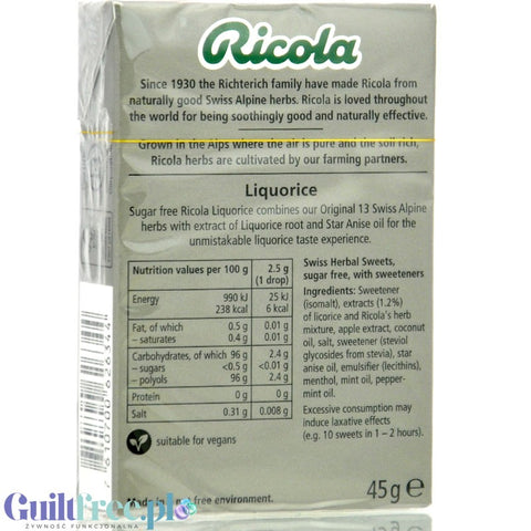 Ricola Liquorice - ziołowe cukierki lukrecjowe bez cukru ze stewią