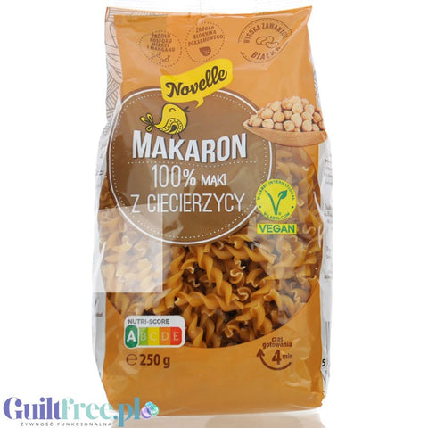 Novelle Makaron z Ciecierzycy 100%, Fusilli - wegański makaron świderki z ciecierzycy 21g białka