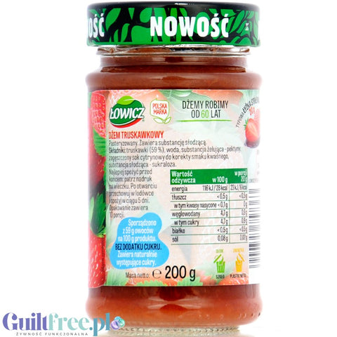 Łowicz Dżem Truskawkowy 6kcal - dżem truskawkowy bez dodatku cukru, ultra niskokaloryczny