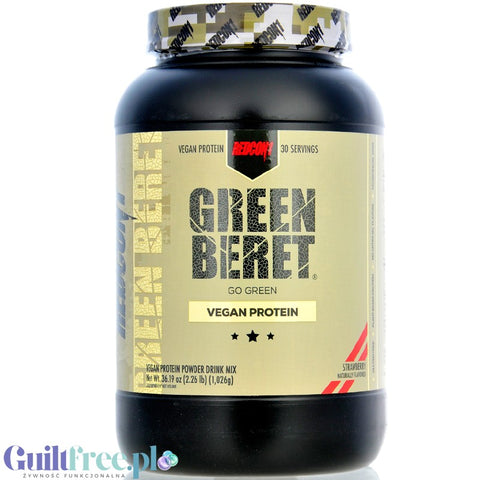 RedCon1 Green Beret Vegan Protein Strawberry - wegańska odżywka białkowa ze stewią i erytrolem, bez sukralozy