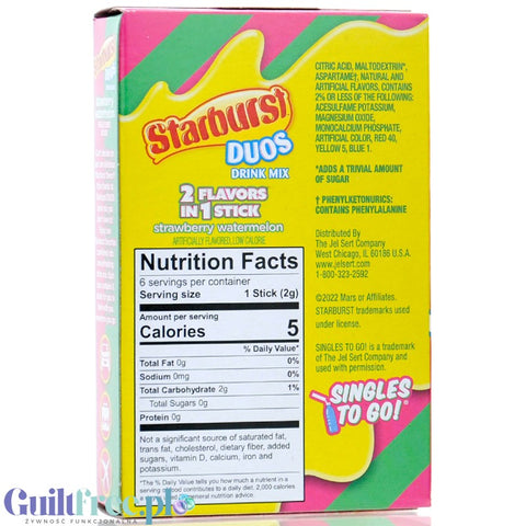 Starburst Duos Drink Strawberry Watermelon - saszetki bez cukru, napój instant, Truskawka z Arbuzem