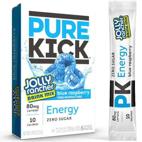 Pure Kick & Jolly Energy Blue Raspberry - saszetki bez cukru, napój instant z kofeiną, witaminami i elektrolitami