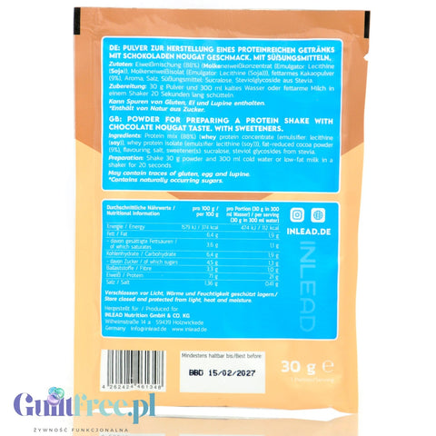 Inlead Whey Protein Chocolate Nougat - nut and chocolate protein supplement in a sachet WPC WPI.