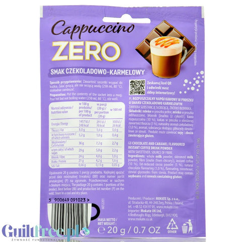 Mokate Cappuccino Zero, napój kawowy o smaku Czekoladowo-Karmelowym z błonnikiem, bez dodatku cukru