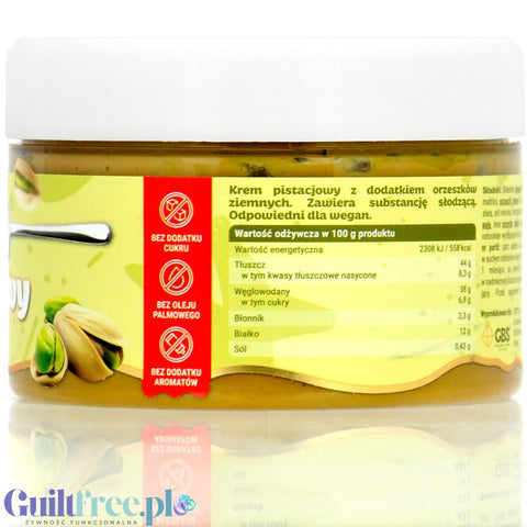 GBS Krem Pistacjowy z Kawałkami Orzeszków - wegański krem pistacjowy z orzeszkami ziemnymi bez cukru i bez oleju palmowego