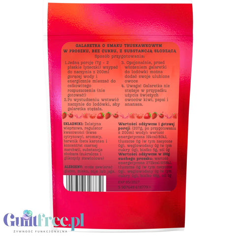 Funky Jelly Strawberry Galaretka instant x 3 porcje - galaretka bez cukru o smaku truskawkowym