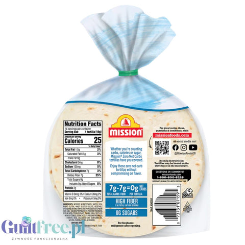 Mission Foods Zero Net Carb Tortillas - tortille bez węglowodanów 25kcal w sztuce, 14szt