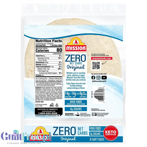 Mission Foods Zero Net Carb Soft Taco - duże tortille BEZ węglowodanów 80kcal w sztuce, 8szt