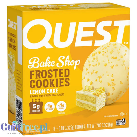 Quest Frosted Cookies, Lemon Cake - lukrowane miękkie keto ciastka w polewie, BOX 8 SZT