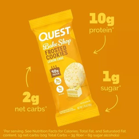 Quest Frosted Cookies, Lemon Cake - frosted soft keto cookies with glaze, BOX of 8 PACKS