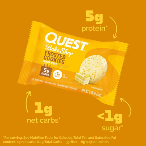 Quest Frosted Cookies, Lemon Cake - frosted soft keto cookies with glaze, BOX of 8 PACKS