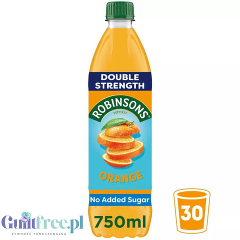 Robinsons Double Strength Orange Squash 0.75L - concentrated syrup for dilution without sugar and calories, Orange