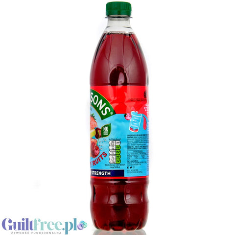 Robinsons Double Strength Summer Fruits Squash 750ml - skoncentrowany syrop do rozcieńczania bez cukru i kalorii, Letnie Owoce