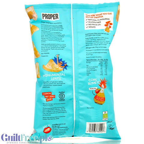 Proper Chips Salt & Vinegar Lentil Chips 85g - chipsy z soczewicy solone z vinaigrette 93kcal