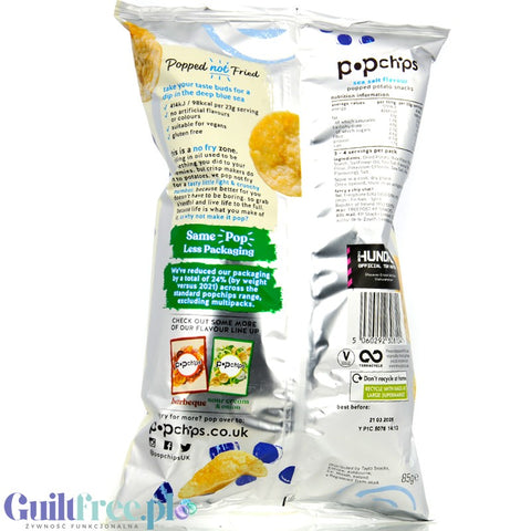 Popchips Sea Salt 85g - pieczone chipsy 50% mniej tłuszczu, wegańskie & bez oleju palmowego