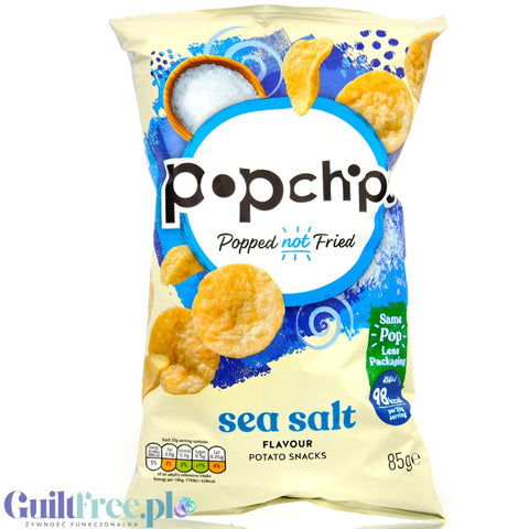 Popchips Sea Salt 85g - pieczone chipsy 50% mniej tłuszczu, wegańskie & bez oleju palmowego