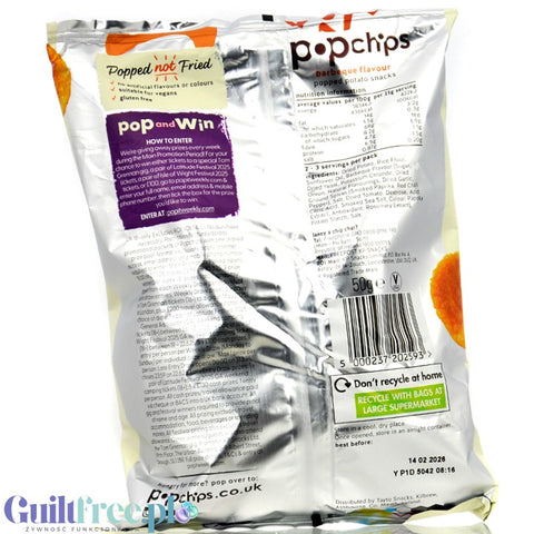 Popchips Barbeque 50g - pieczone chipsy BBQ 50% mniej tłuszczu, bez oleju palmowego