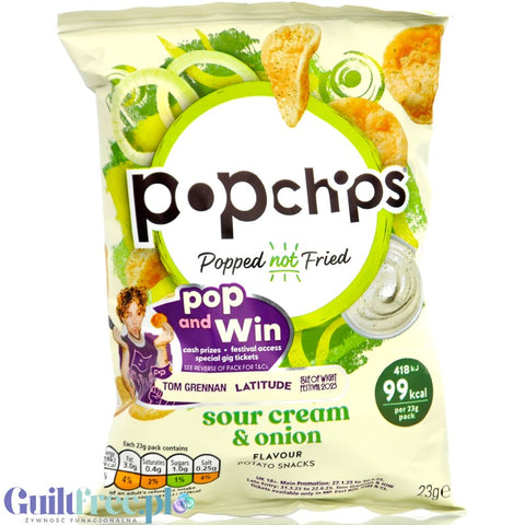 Popchips Cream & Onion 23g - pieczone chipsy 50% mniej tłuszczu, smak Śmietanka & Cebulka