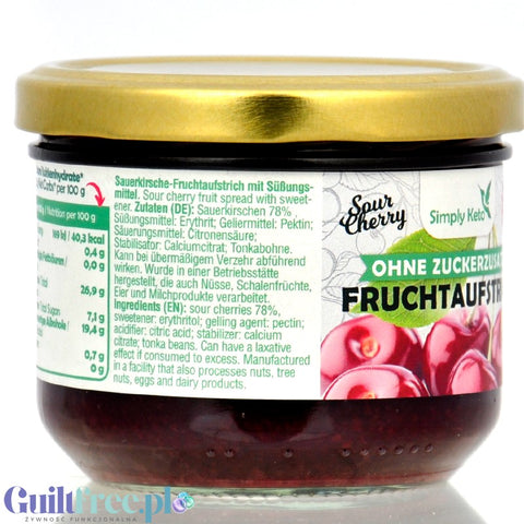 Simply Keto Sour Cherry 40kcal - keto dżem bez cukru z erytrolem Wiśnia