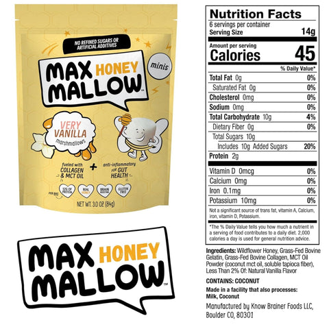 Know Brainer Max Honey Mallow Very Vanilla Mini Marshmallows - miodowe mini pianki proteinowe z koleganem i MCT