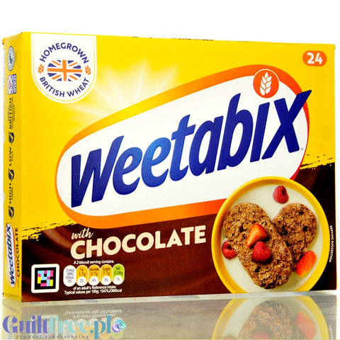 Weetabix Chocolate 24 pieces - pressed whole grain breakfast cereal in briquettes with iron and vitamins