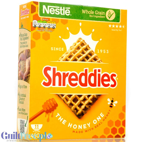 Nestle Shreddies Honey - always crunchy whole grain breakfast cereal with honey and vitamins