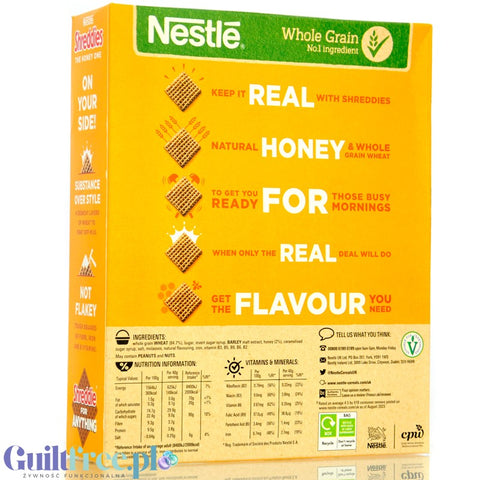 Nestle Shreddies Honey - always crunchy whole grain breakfast cereal with honey and vitamins