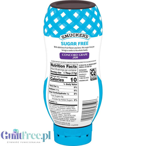 Smucker's Concord Grape Jam 0.47KG - sugar-free grape jam 80% less calories in a squeeze bottle