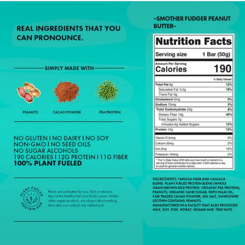 TRUBAR Smother Fudger Peanut Butter - vegan protein bar without gluten soy or sweeteners