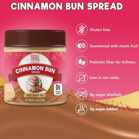 Choc Zero Keto Cinnamon Bun Spread - keto monkfruit cream with cinnamon yeast flavor