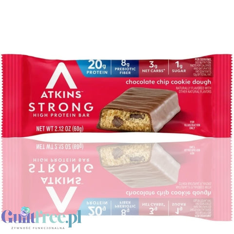 Atkins Strong Chocolate Chip Cookie Dough PUDEŁKO x 4 BATONY - baton proteinowy20g białka, bez maltitolu