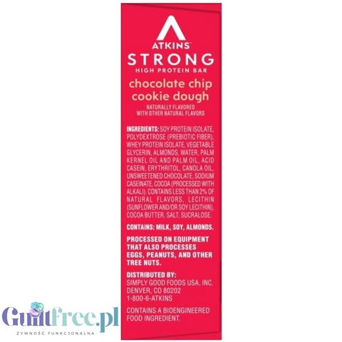 Atkins Strong Chocolate Chip Cookie Dough PUDEŁKO x 4 BATONY - baton proteinowy20g białka, bez maltitolu