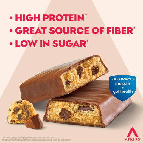 Atkins Strong Chocolate Chip Cookie Dough PUDEŁKO x 4 BATONY - baton proteinowy20g białka, bez maltitolu