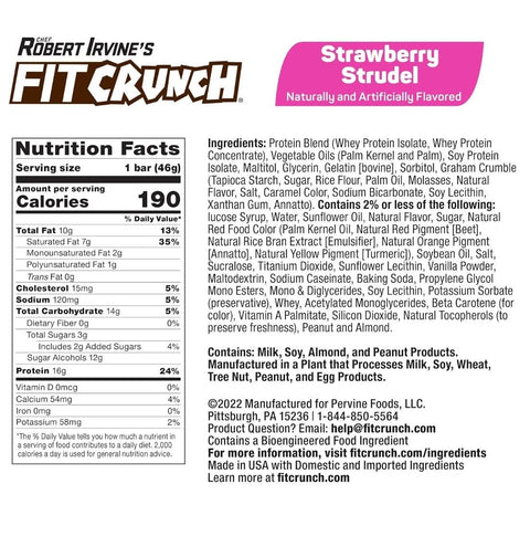 Fit Crunch Strawberry Strudel - a baked protein bar with WPI puff pastry flavor with strawberry filling